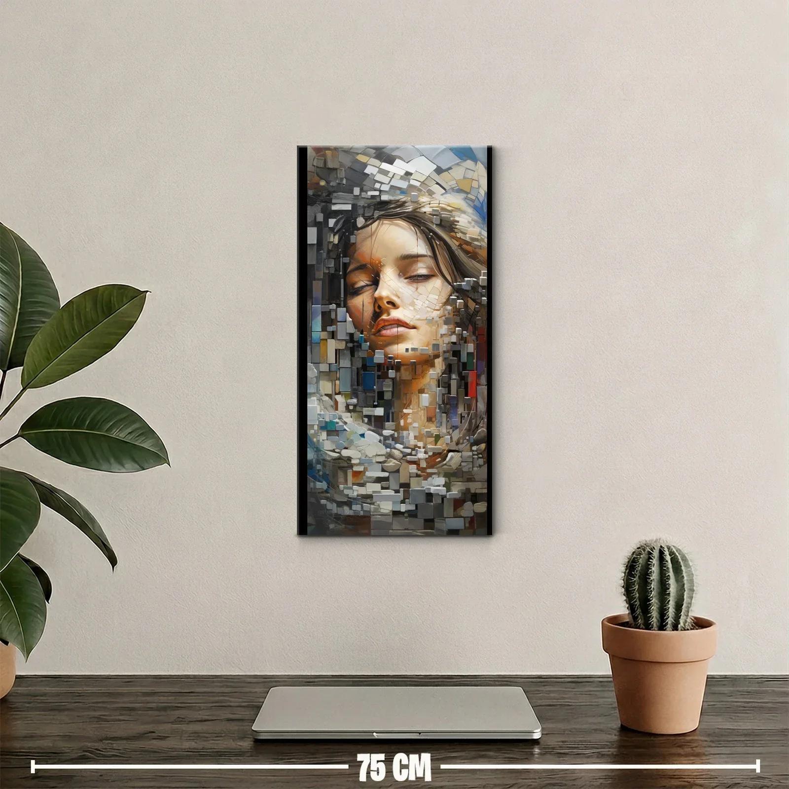 Cuadro rostro de mujer con ojos cerrados en mosaico digital — miniatura 2