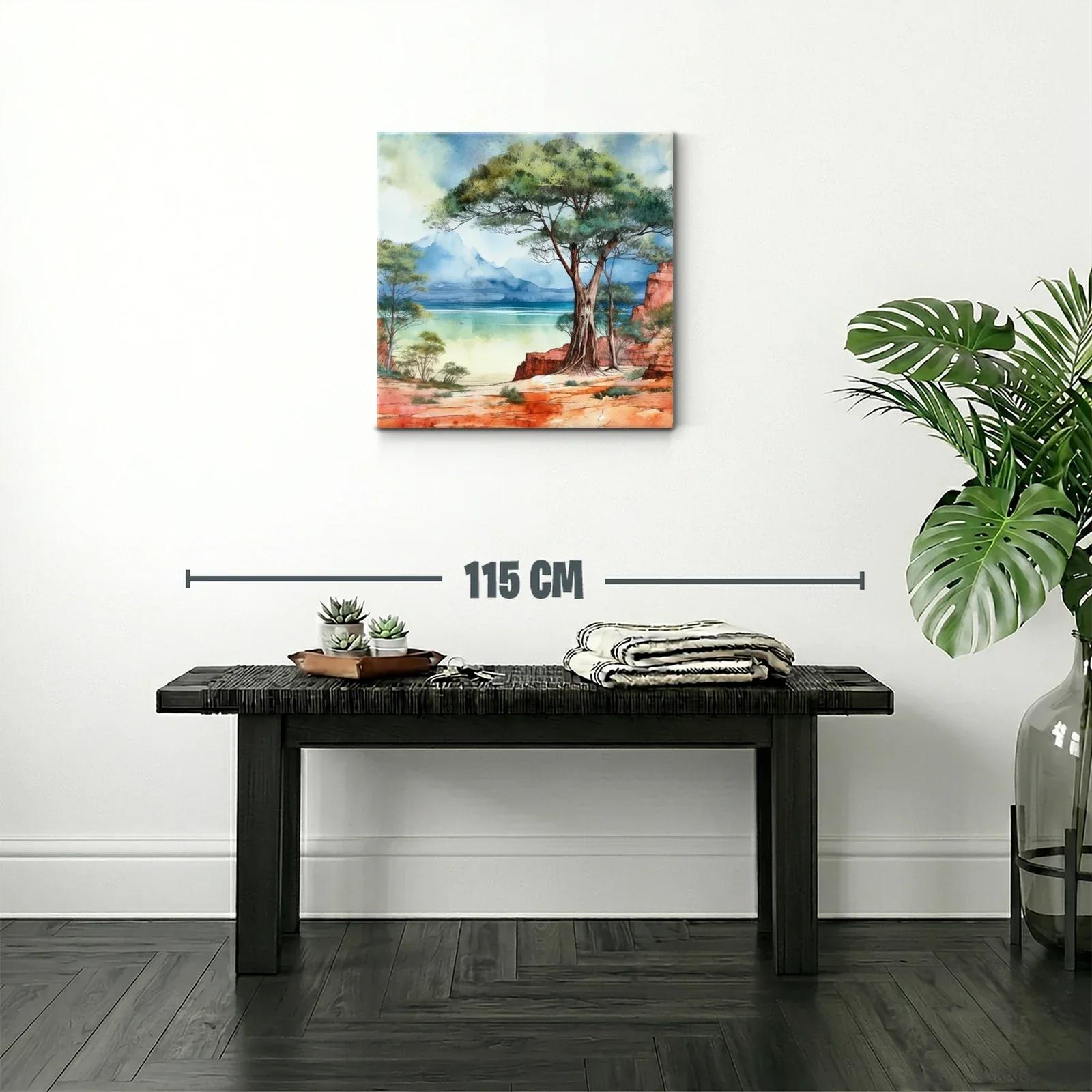 Paisaje natural con árbol y costa azul en tonos cálidos — miniatura 2