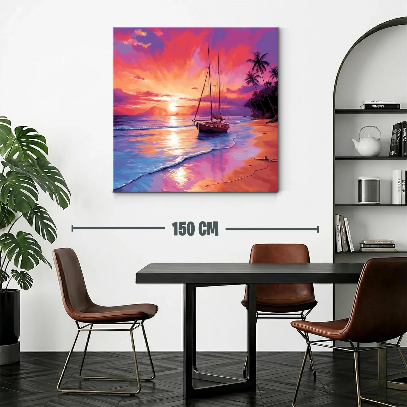 Atardecer vibrante con velero y palmeras en la playa — miniatura 2