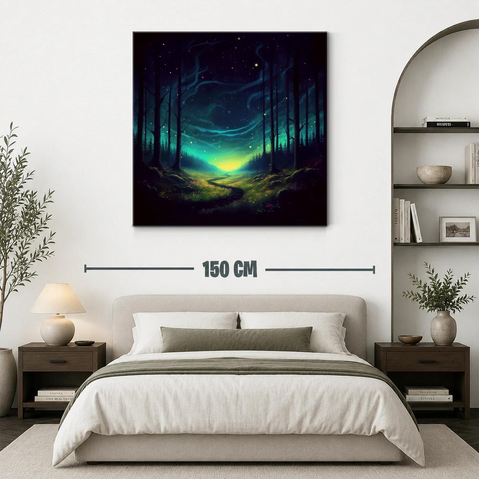 Paisaje nocturno mágico con sendero iluminado y cielo estrellado — miniatura 3