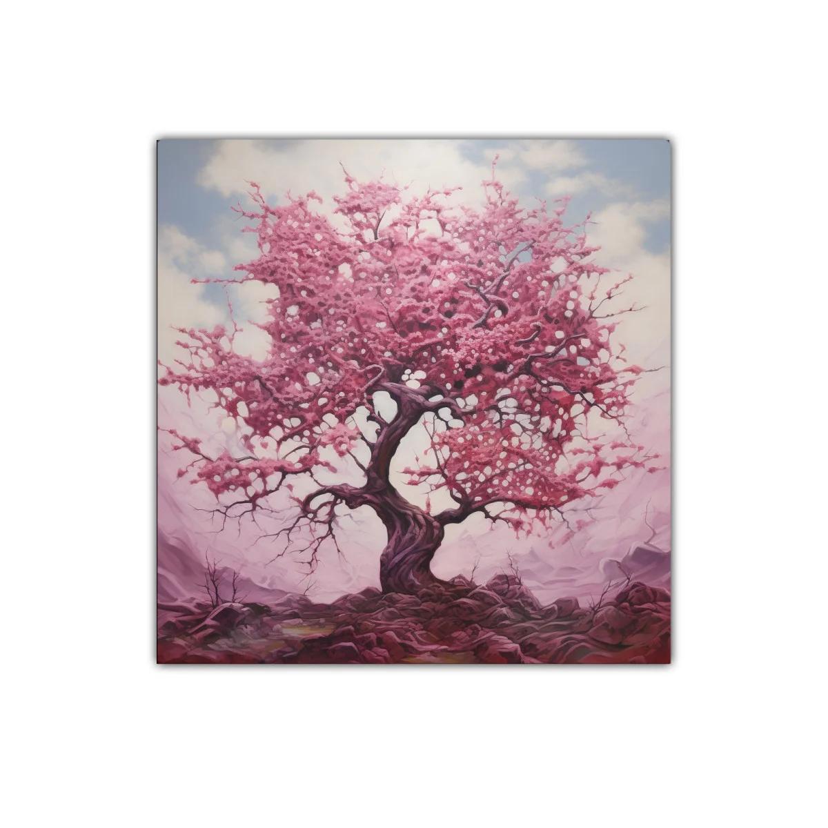 Árbol en flor con tonos rosas y atmósfera soñadora
