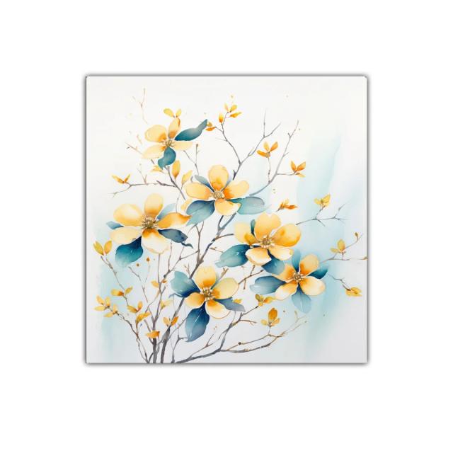 Cuadro decorativo con flores en tonos azules y amarillos