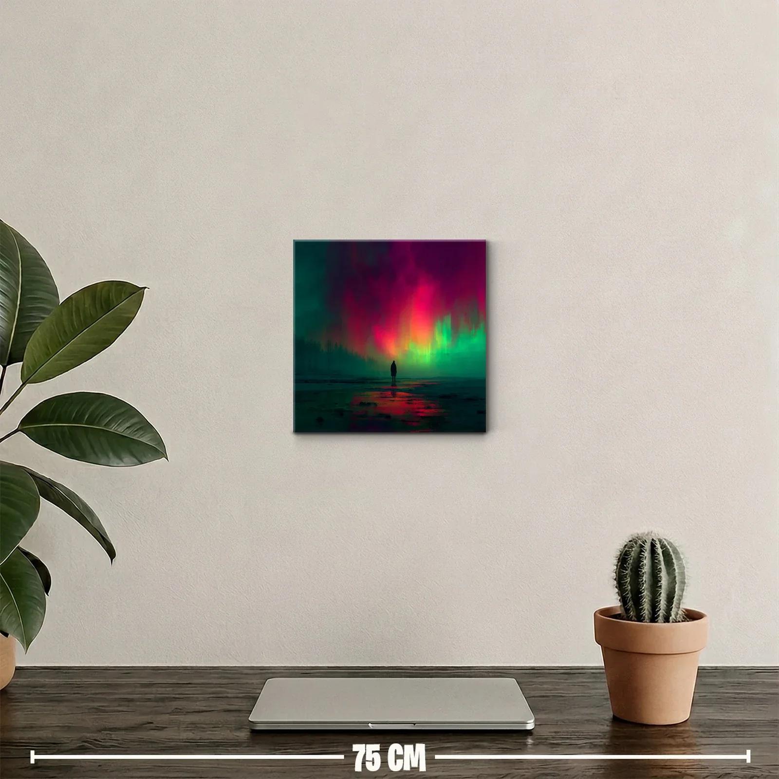Paisaje nocturno con luces vibrantes y figura solitaria — miniatura 2