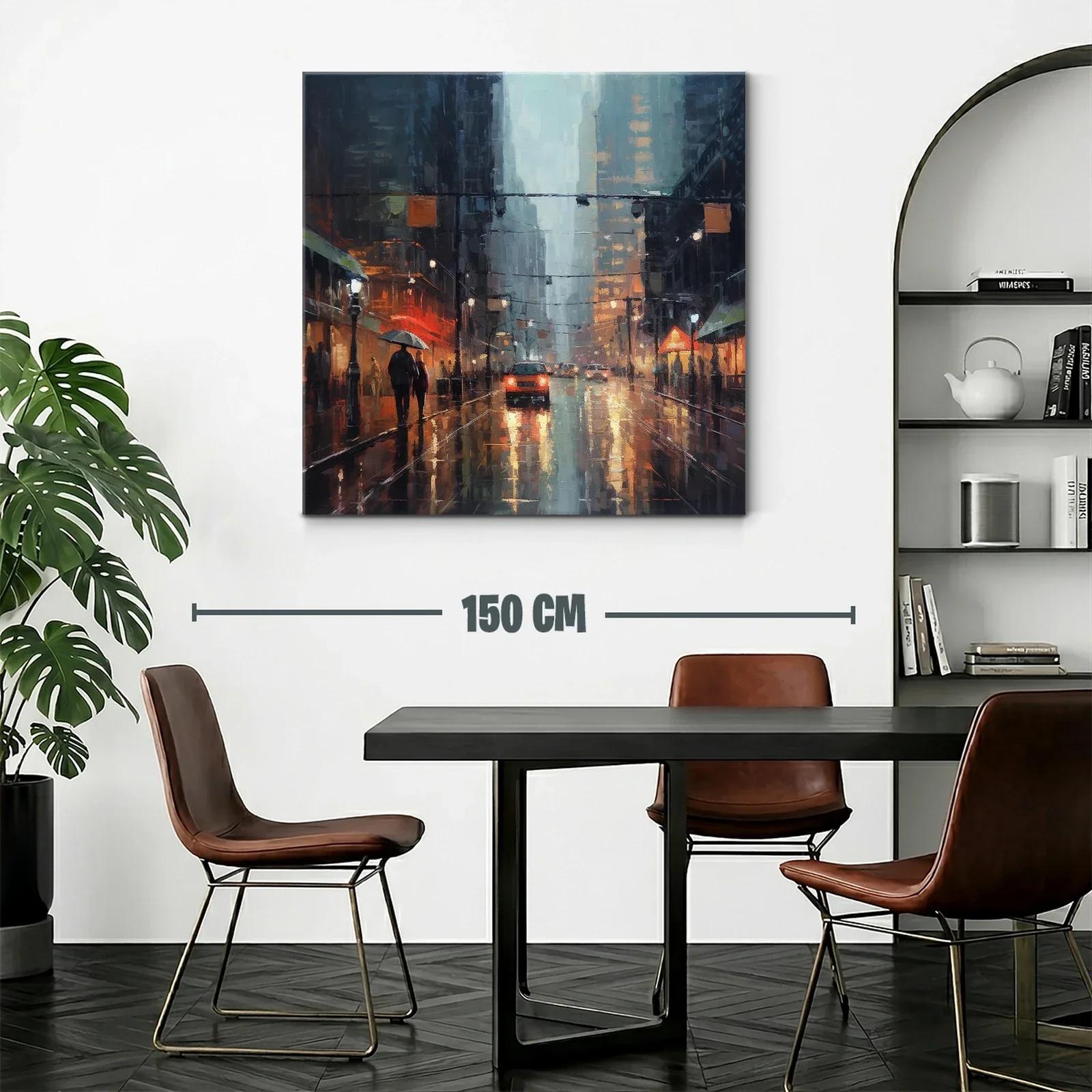 Paisaje urbano lluvioso con reflejos y luz cálida — miniatura 2