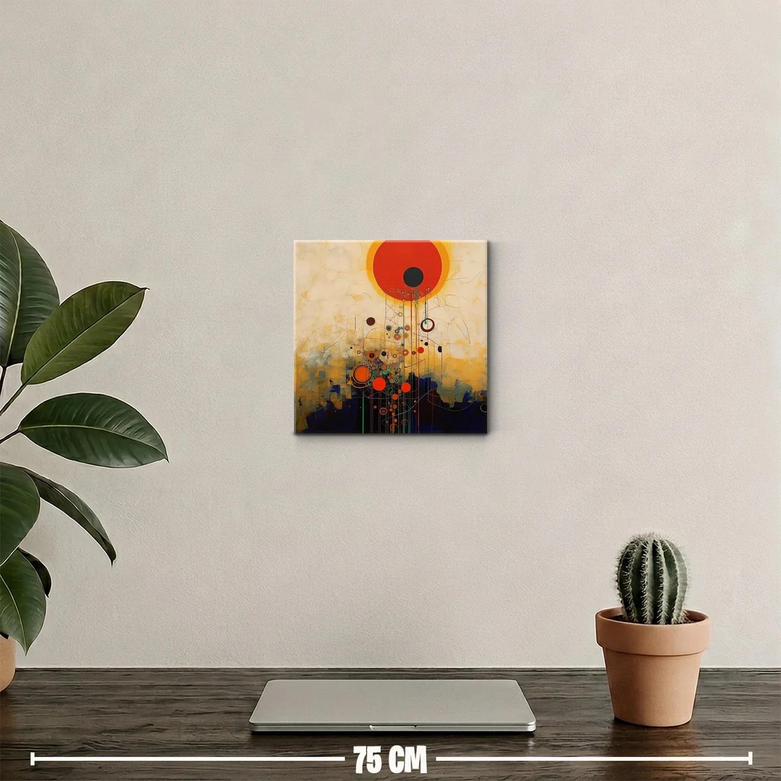 Cuadro abstracto con círculos vibrantes y tonos cálidos — miniatura 2