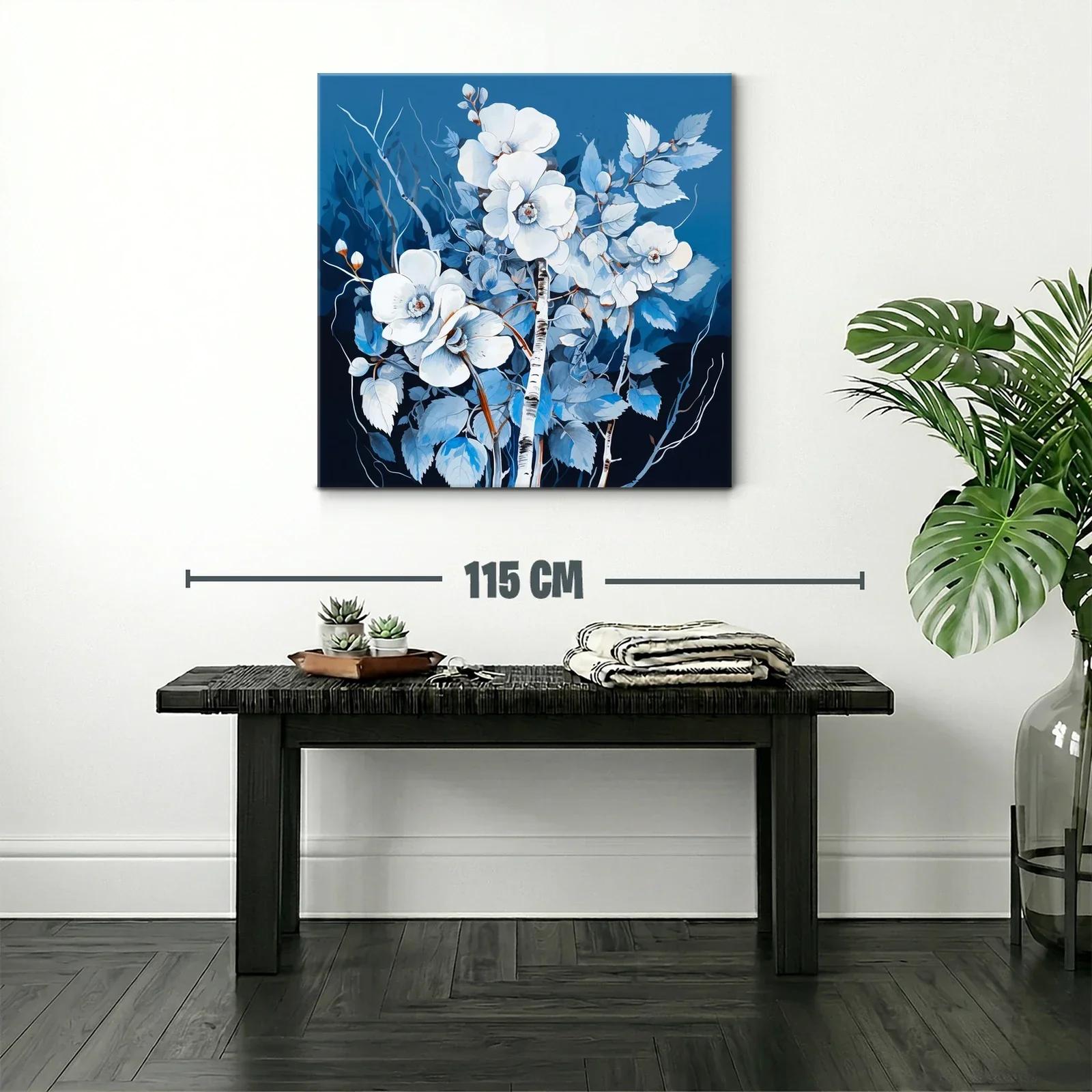 Cuadro floral en tonos azules y blancos con ramas delicadas — miniatura 2