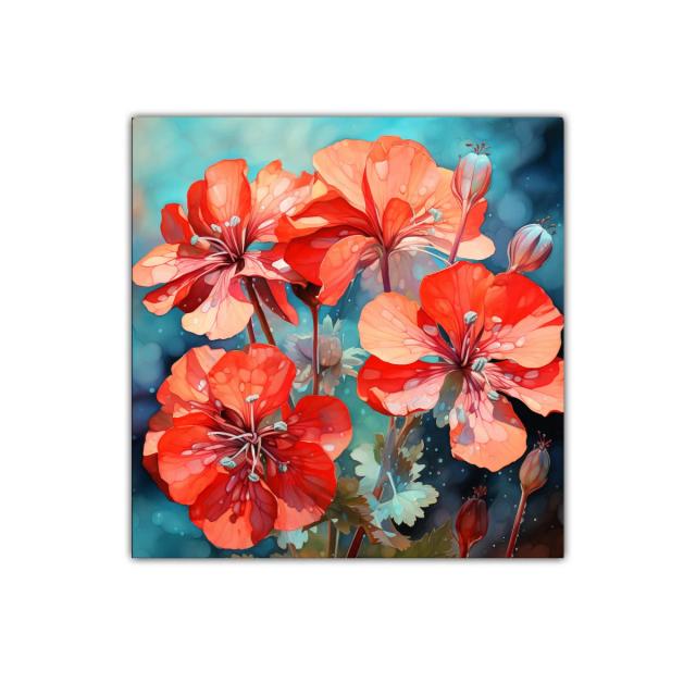 Flores rojas vibrantes sobre fondo azul turquesa