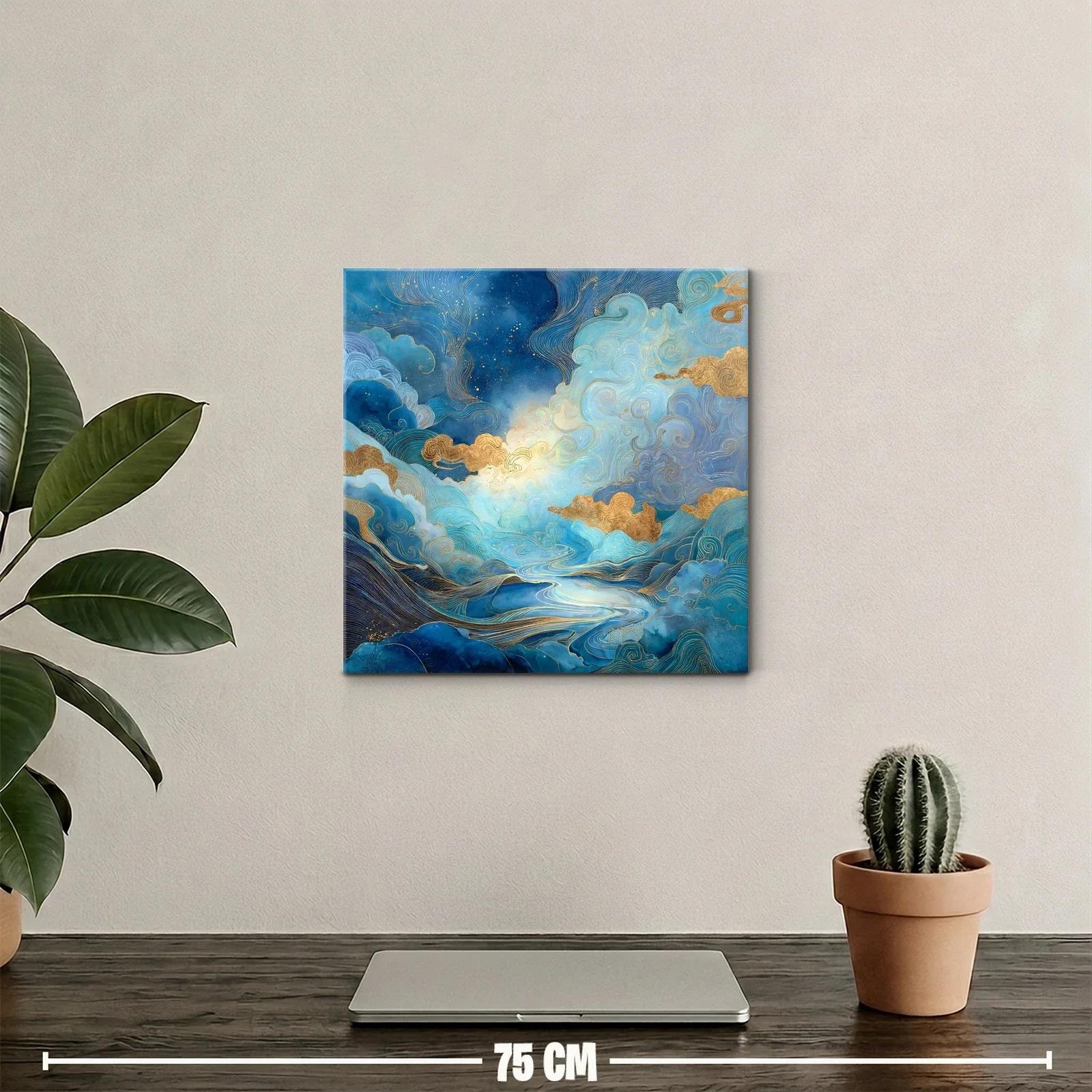 Paisaje onírico en tonos azules y dorados luminosos — miniatura 2