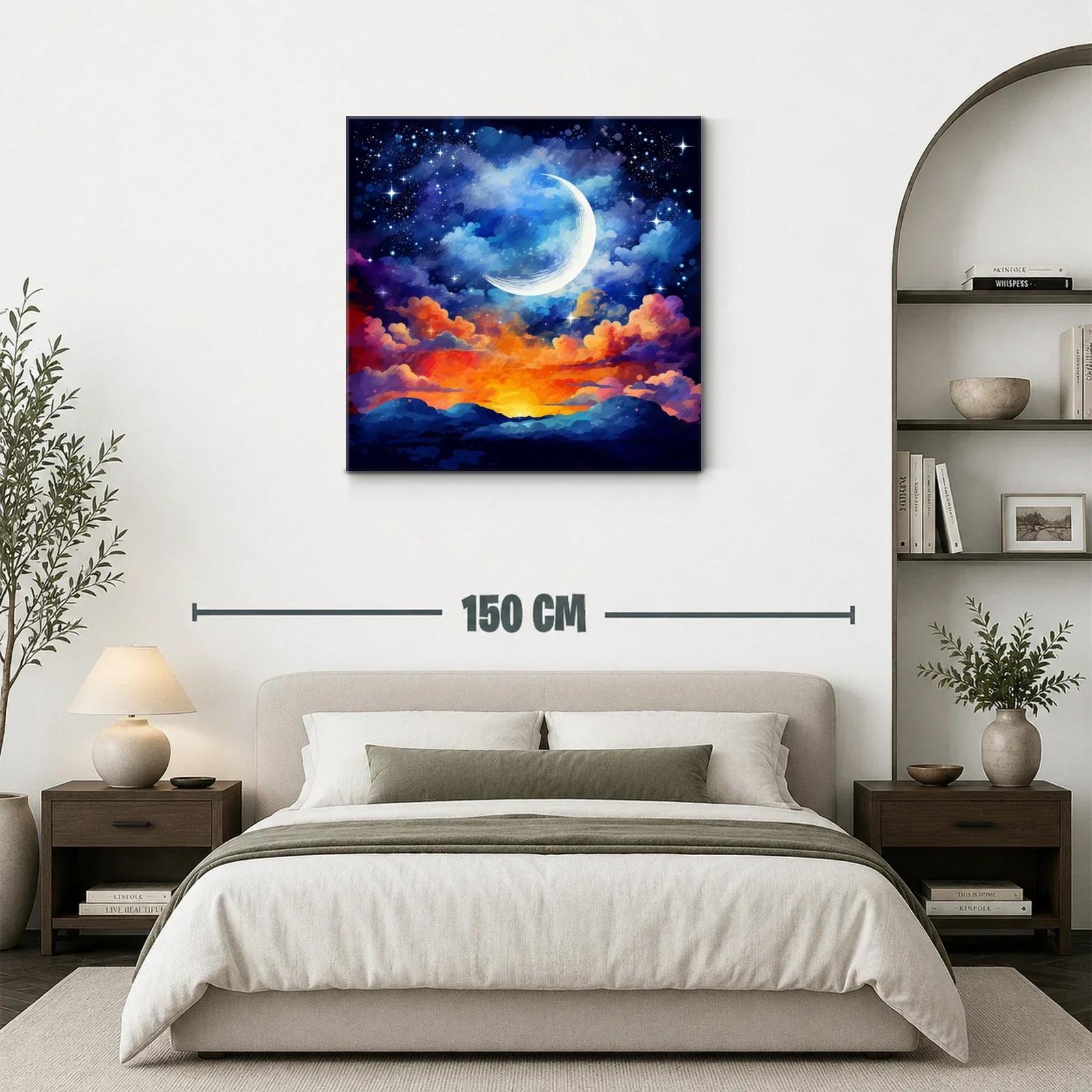 Atardecer celestial con luna creciente y cielo estrellado — miniatura 3