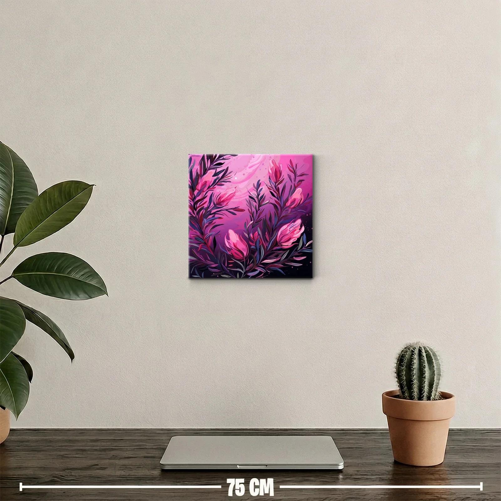 Cuadro decorativo con flores estilizadas en tonos rosas y morados — miniatura 2