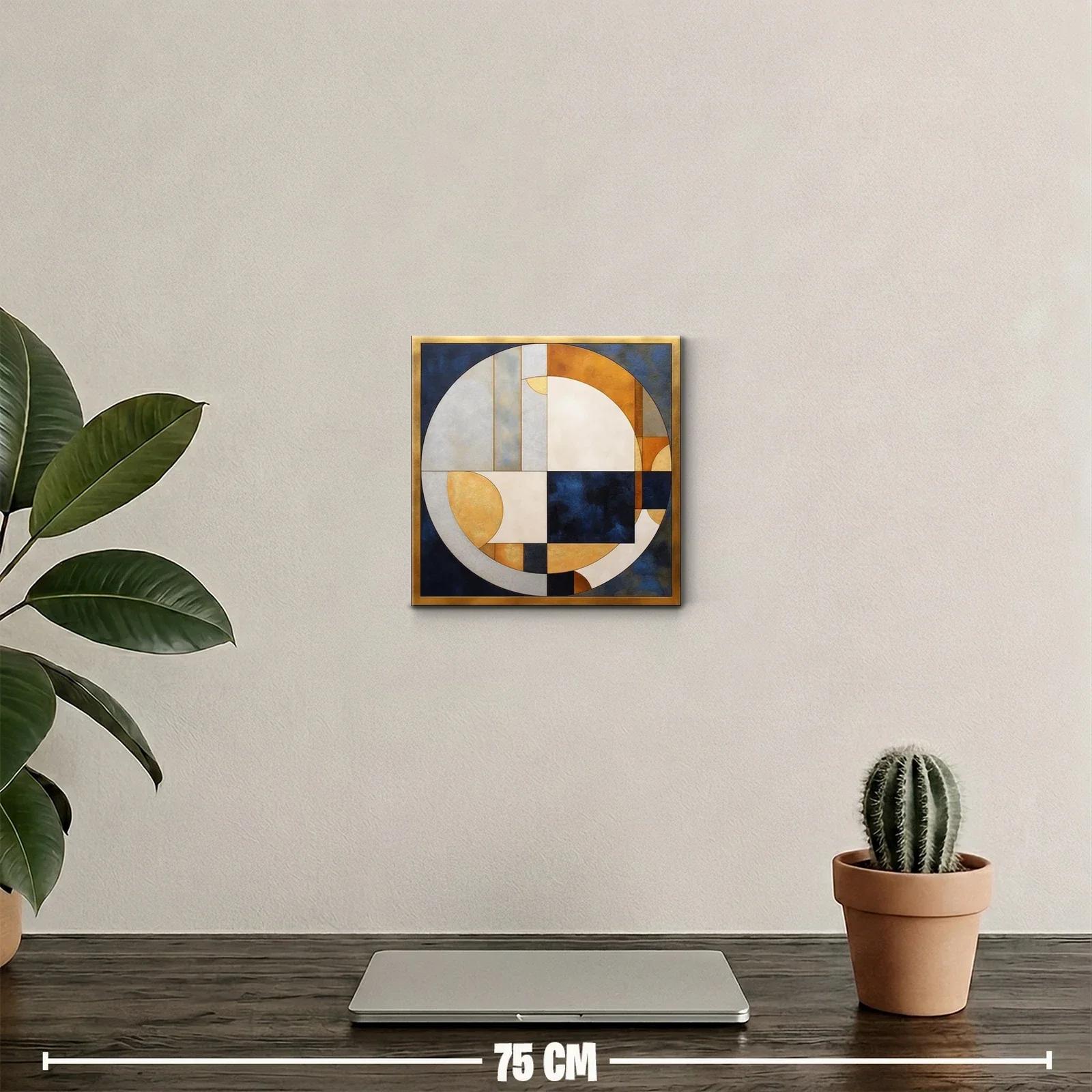 Cuadro abstracto de formas geométricas y tonos dorados y azules — miniatura 2