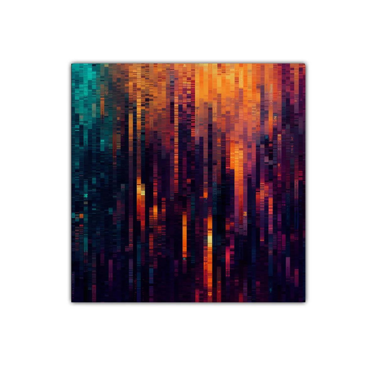 Cuadro abstracto con tonos cálidos y fríos en vertical