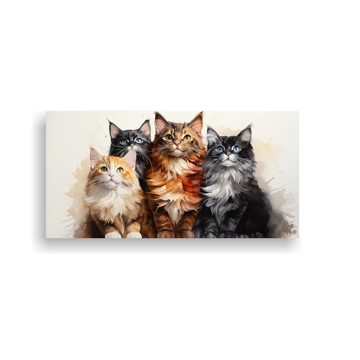 Cuadro tres gatos de pelo largo con rostros detallados