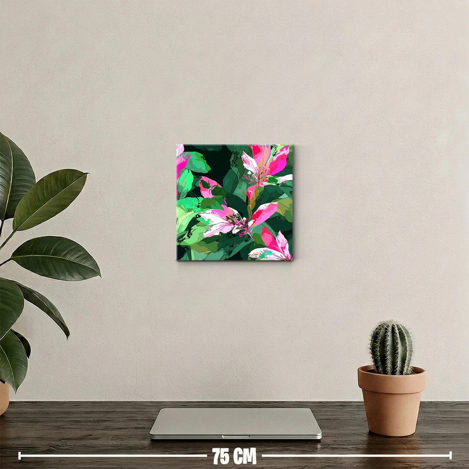 Cuadro decorativo floral en tonos verdes y rosas vivos — miniatura 2