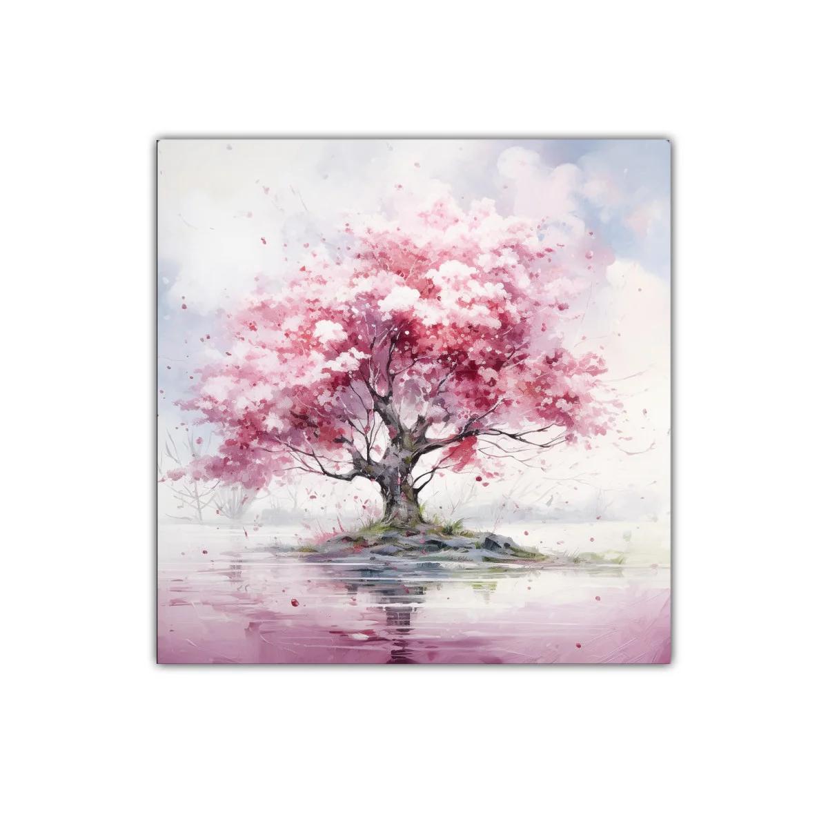 Árbol rosa en isla reflejada en agua tranquila — imagen principal