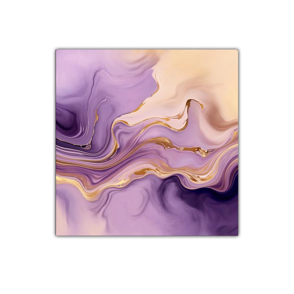 Cuadro decorativo abstracto en tonos morados y dorados