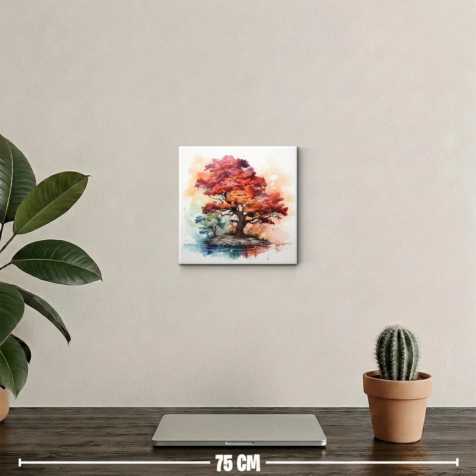 Árbol vibrante en isla con tonos otoño y acuarela — miniatura 2