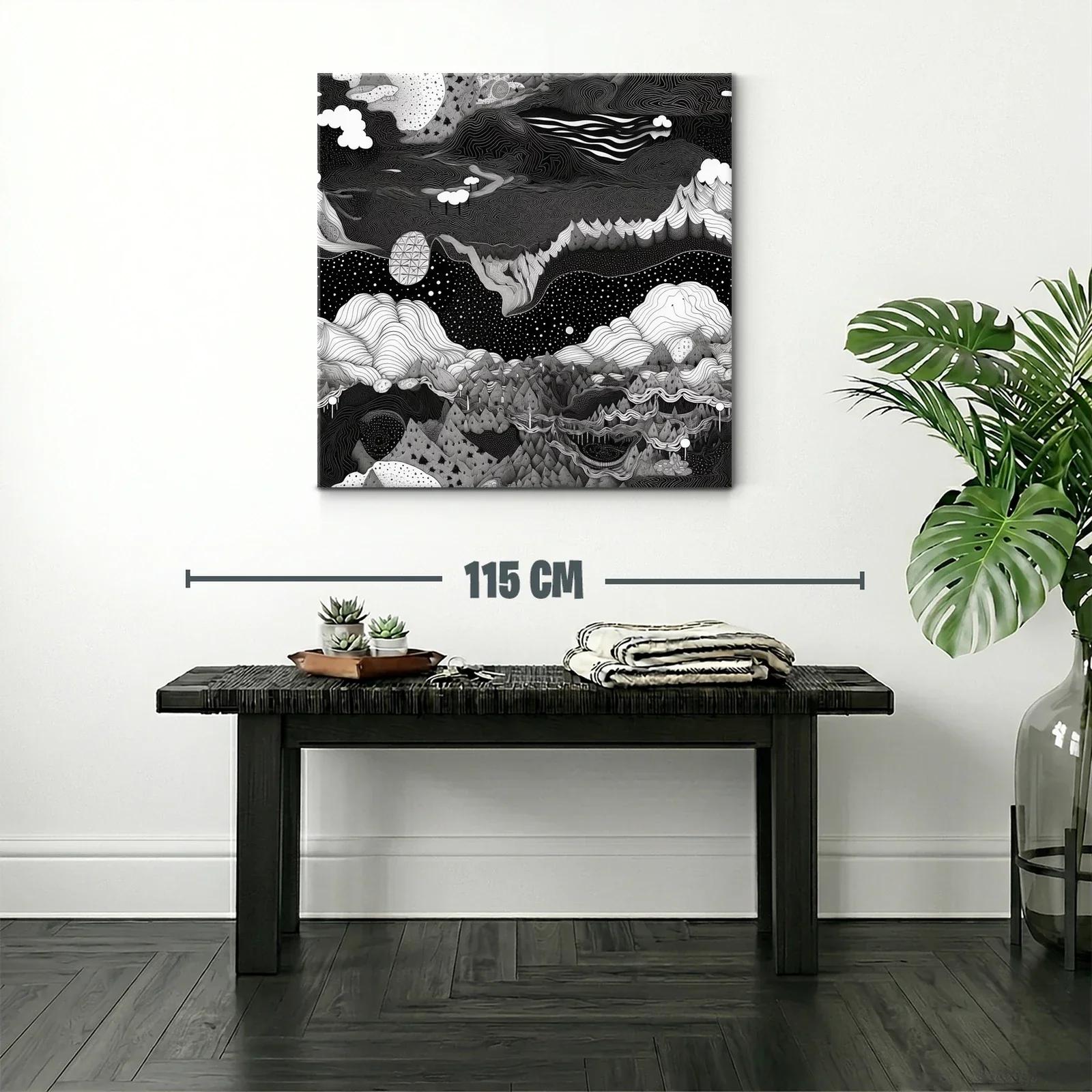 Paisaje onírico en blanco y negro con formas abstractas — miniatura 2