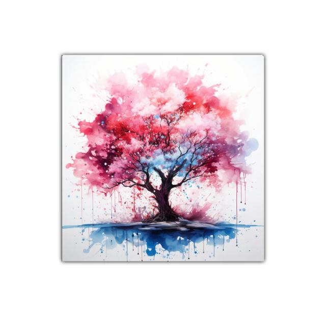 Árbol vibrante entre tonos rosas y azulados