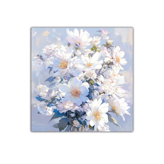 Cuadro floral con bouquet de flores blancas y tonos pastel