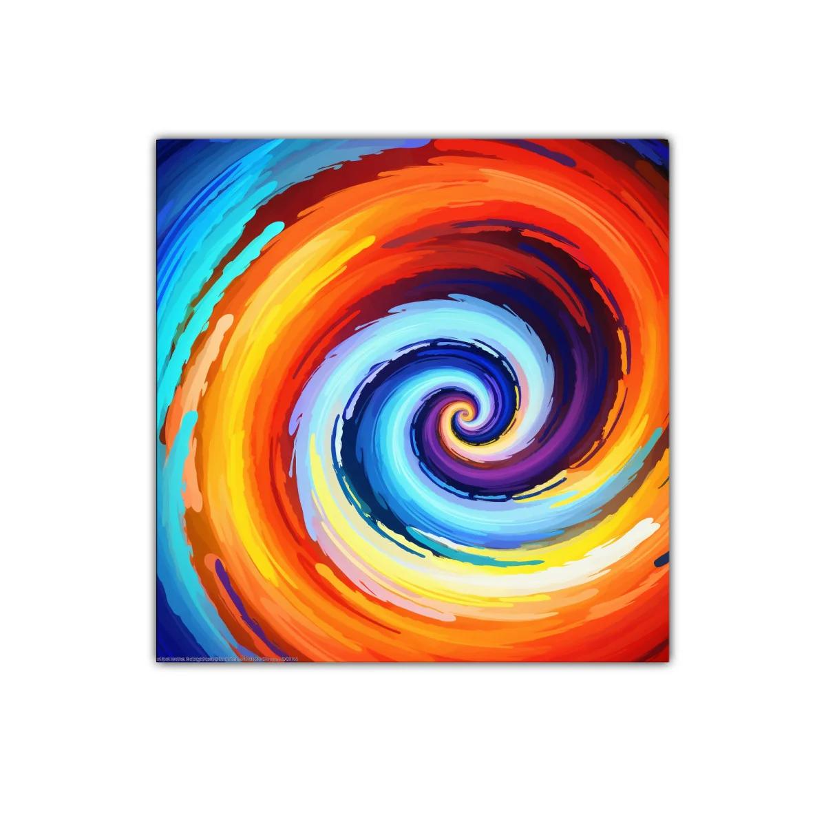 Cuadro abstracto con espiral vibrante en colores cálidos y fríos