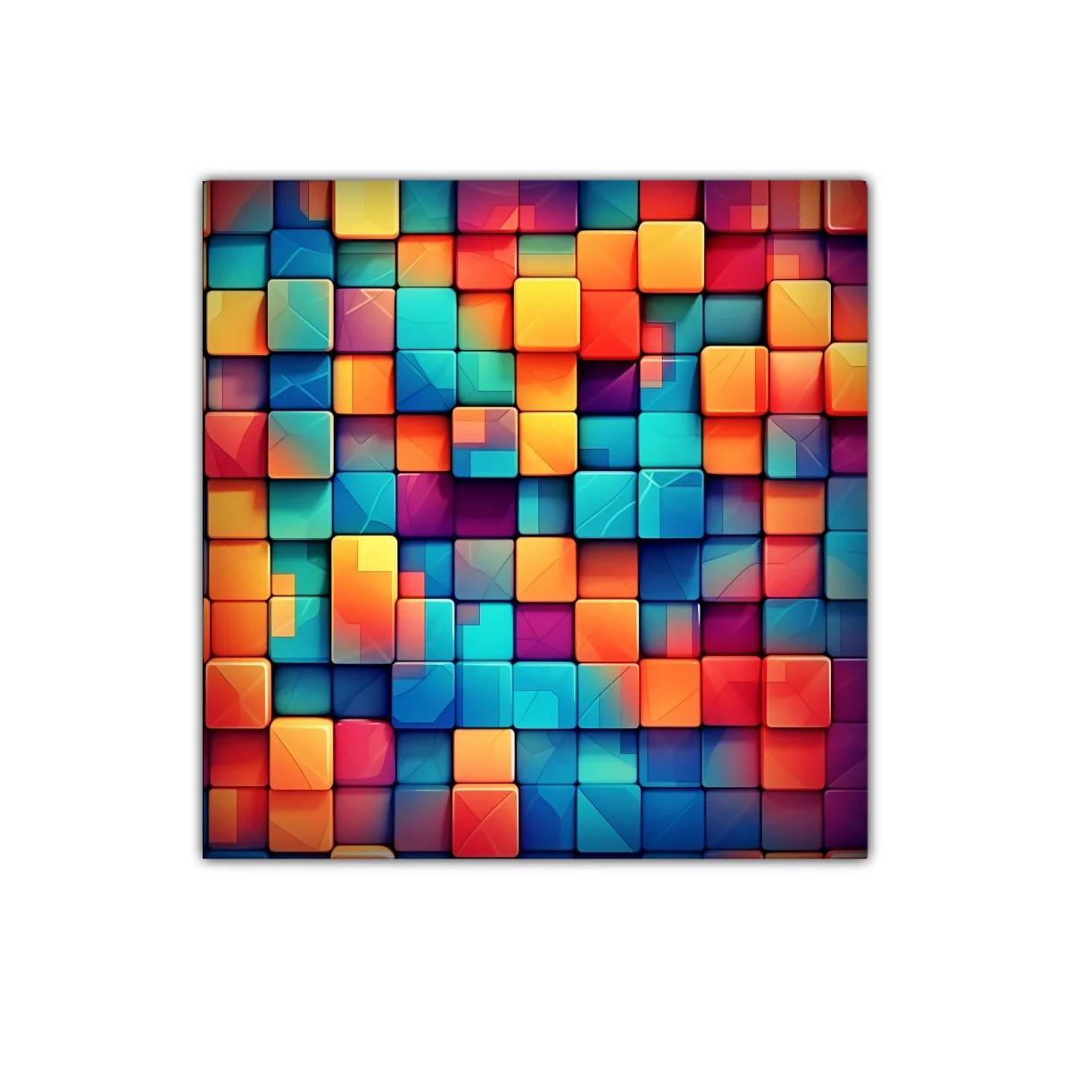 Cuadro abstracto con bloques geométricos en colores vibrantes