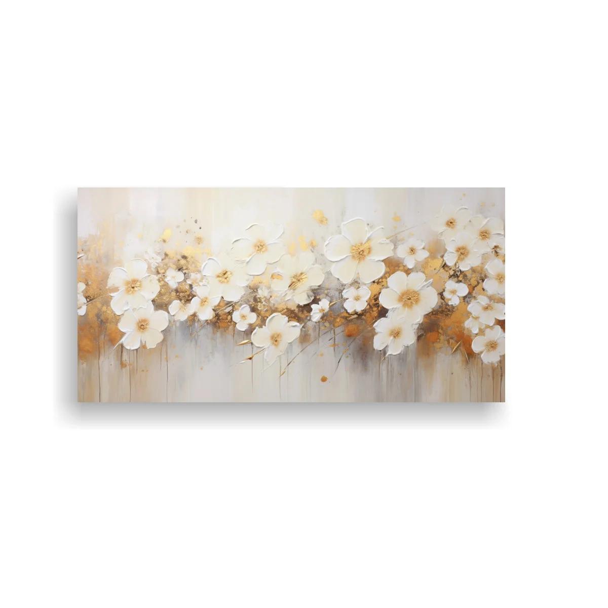 Cuadro flores blancas en franja panorámica con goteos