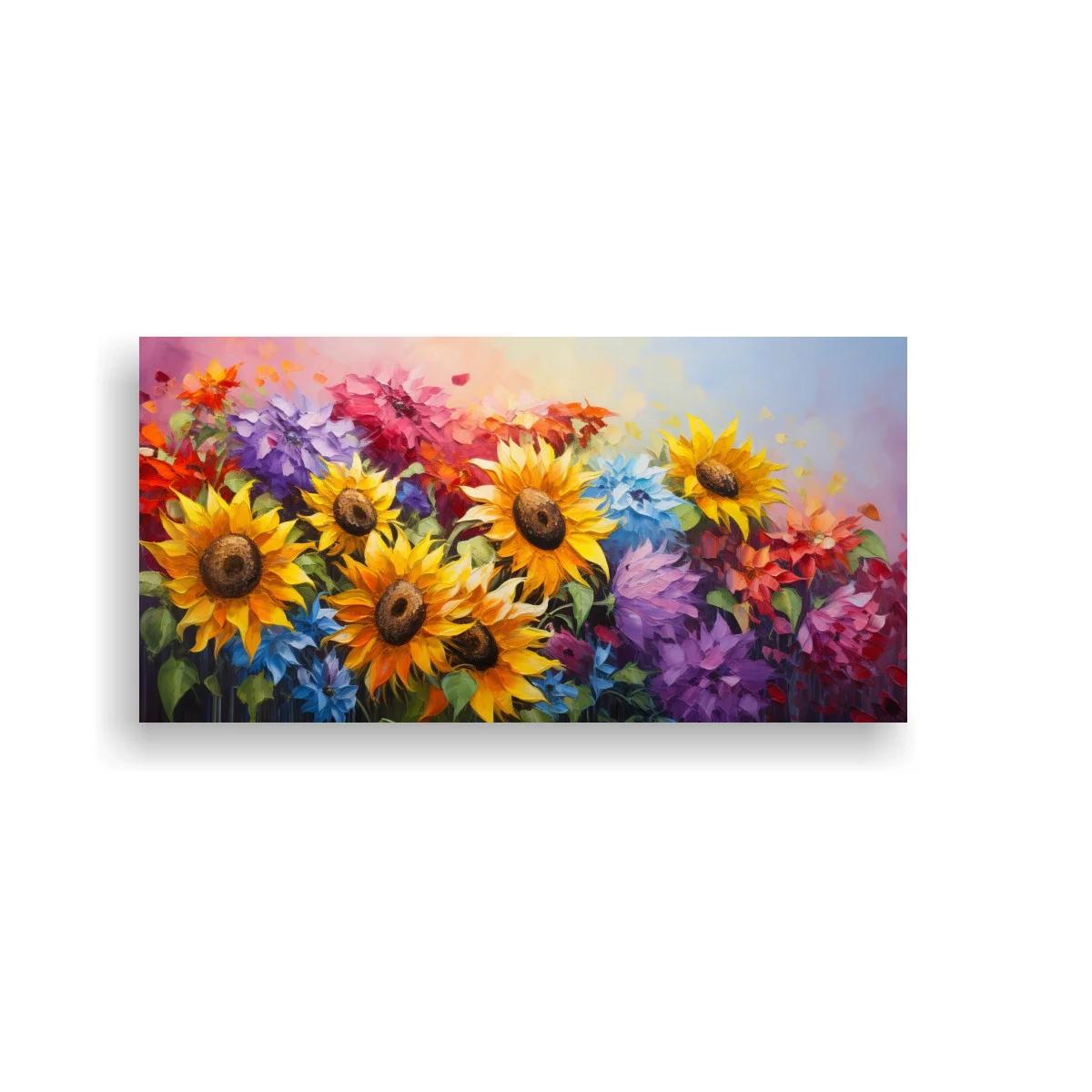 Cuadro girasoles entre flores de colores