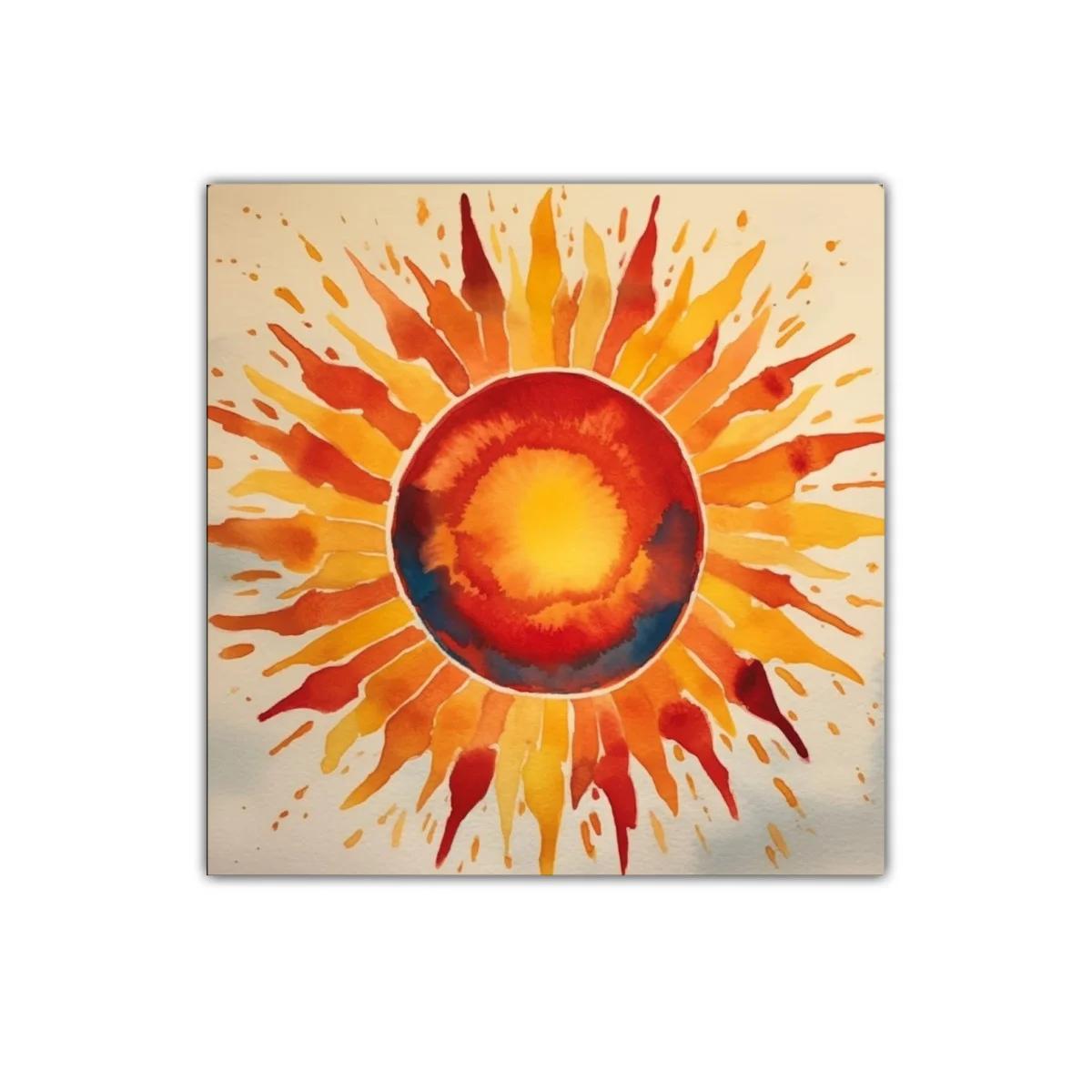 Cuadro decorativo con sol radiante en tonos cálidos — imagen principal