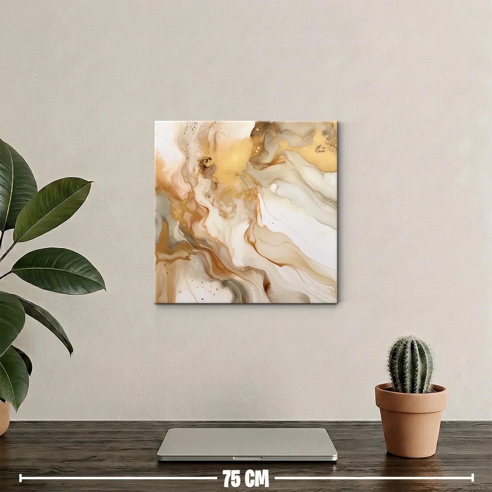 Cuadro abstracto con tonos dorados y tierra — miniatura 2
