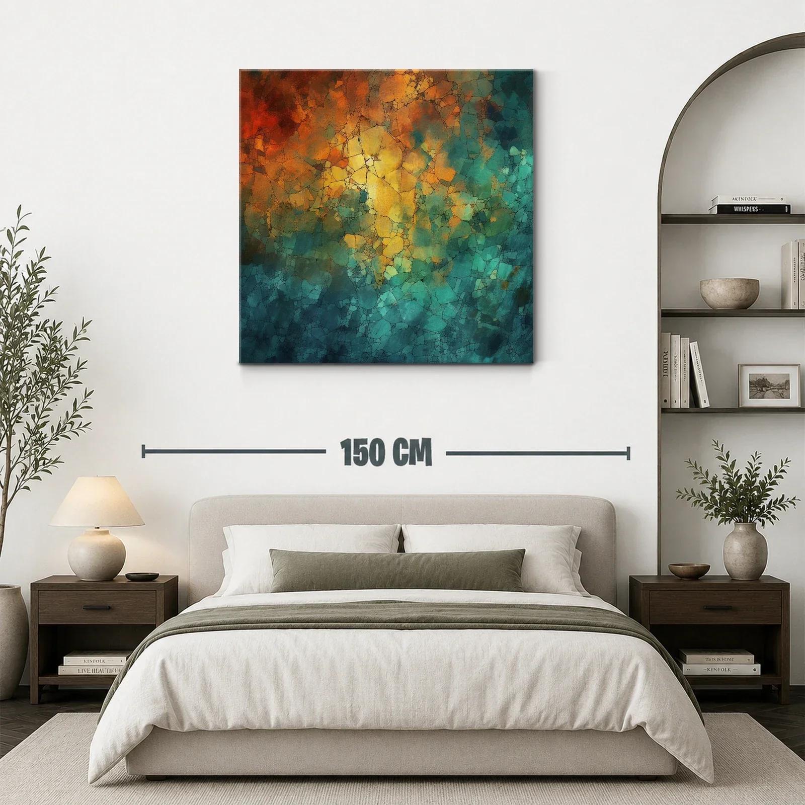 Cuadro abstracto con tonos cálidos y fríos entrelazados — miniatura 3