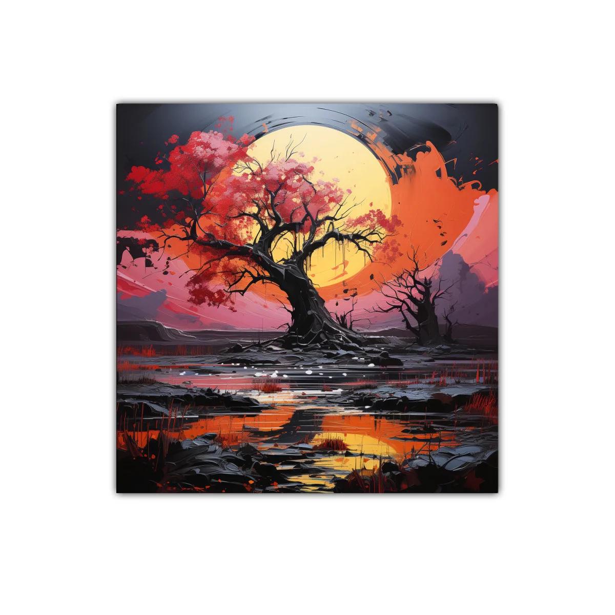 Árbol esplendoroso con luna llena y reflejos vibrantes — imagen principal