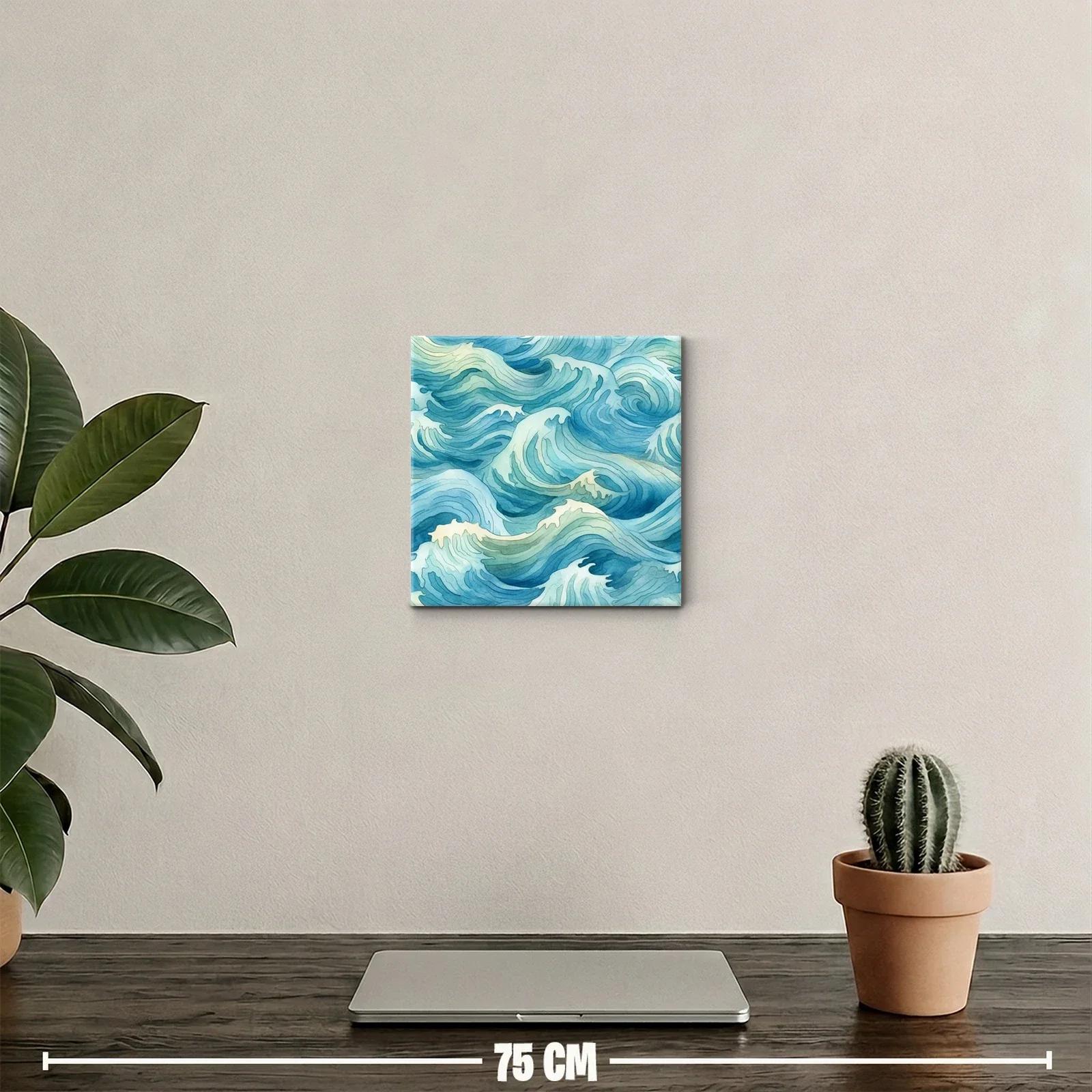 Cuadro decorativo con ondas marinas en tonos azules y verdes — miniatura 2