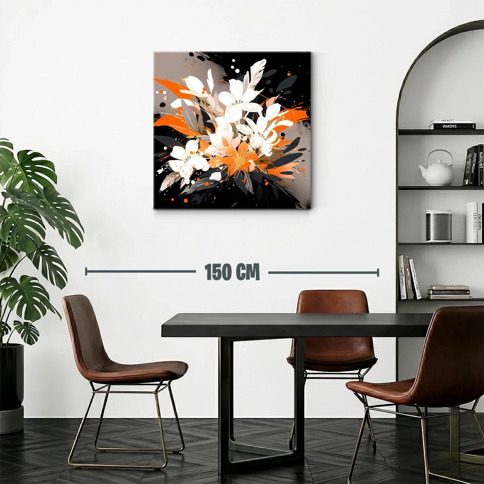 Cuadro moderno con ramo floral en tonos naranjas y negros — miniatura 2