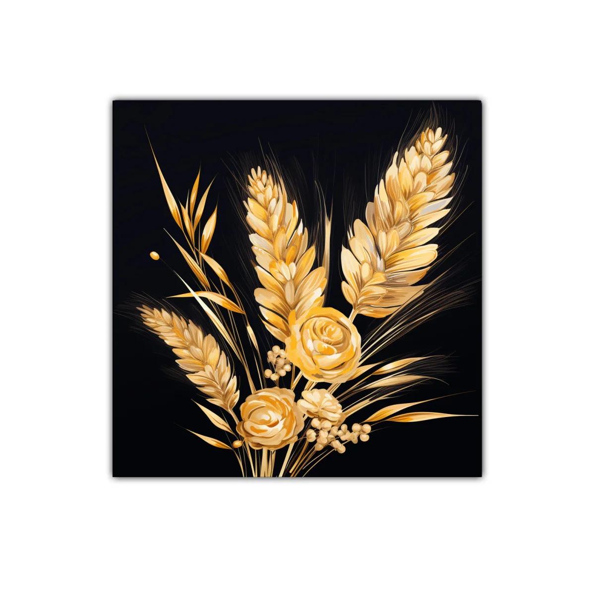 Elegancia natural con bouquet dorado sobre fondo negro — imagen principal