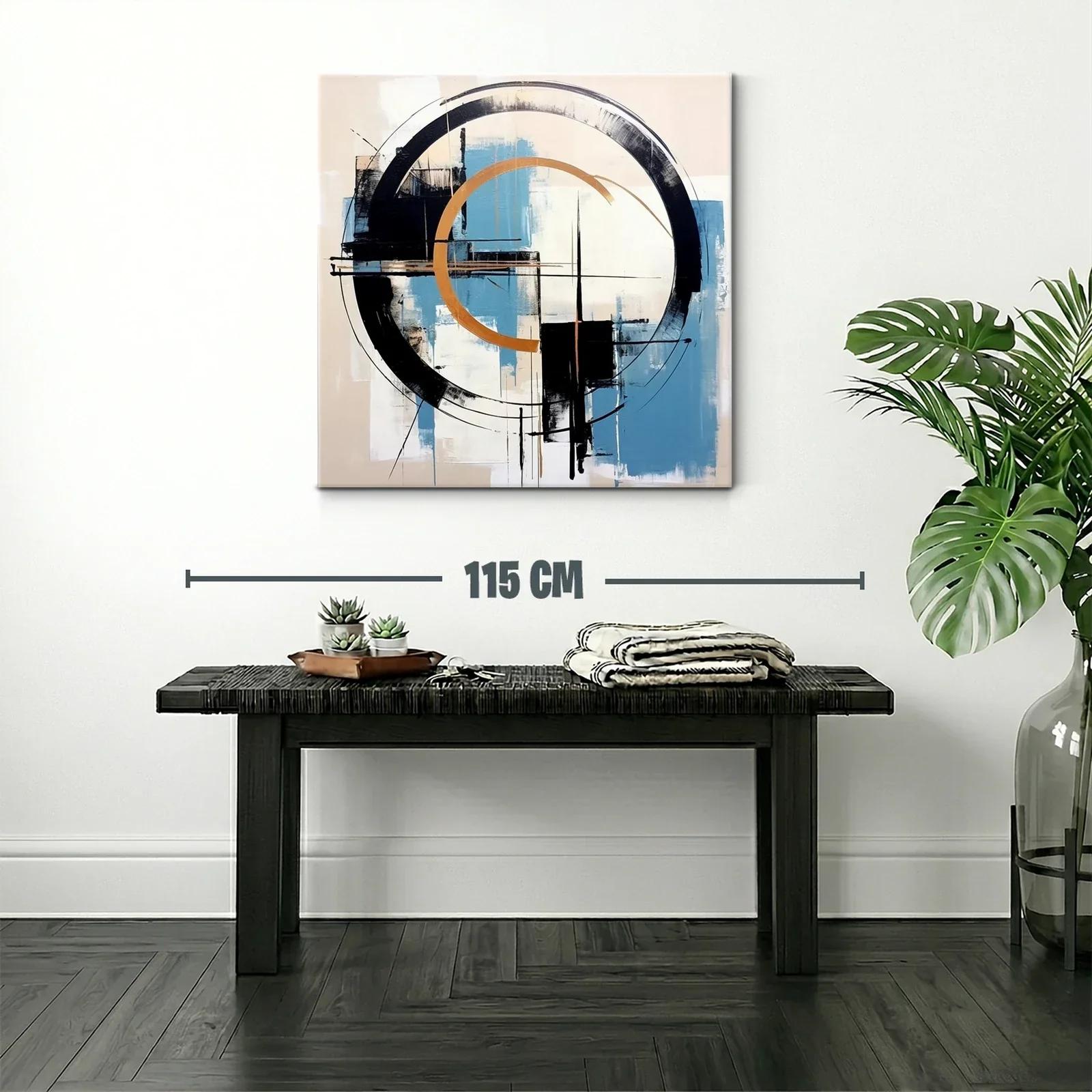 Composición abstracta con círculos y geometría en tonos cálidos y azules — miniatura 2
