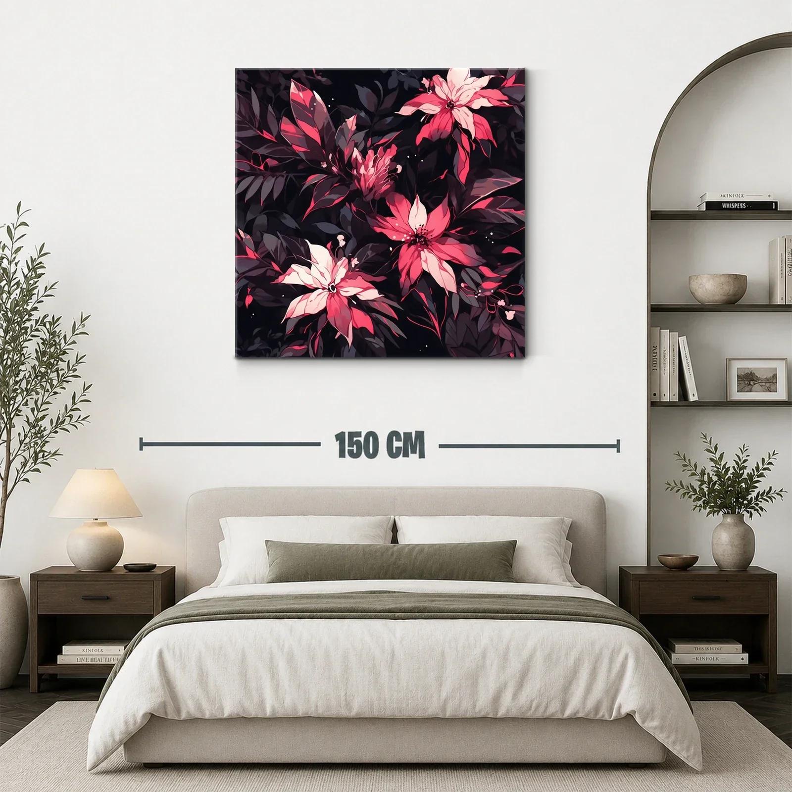 Cuadro floral con tonos vibrantes y fondo oscuro — miniatura 3