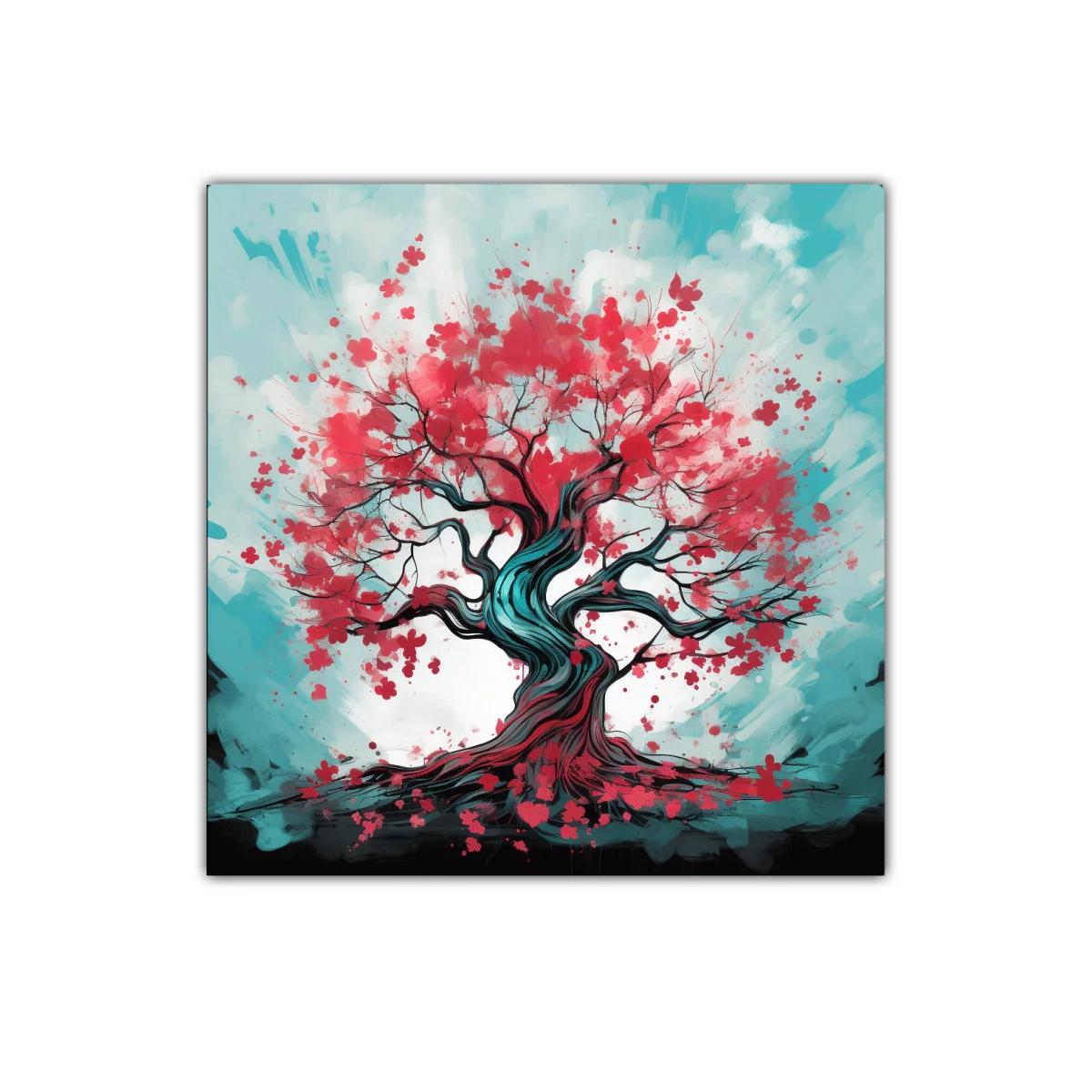 Árbol en flor con vibrantes tonos rojos y azules — imagen principal
