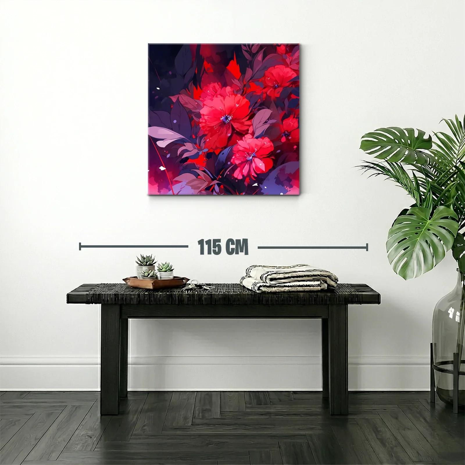 Cuadro floral con vibrantes tonos rojos y follaje oscuro — miniatura 2