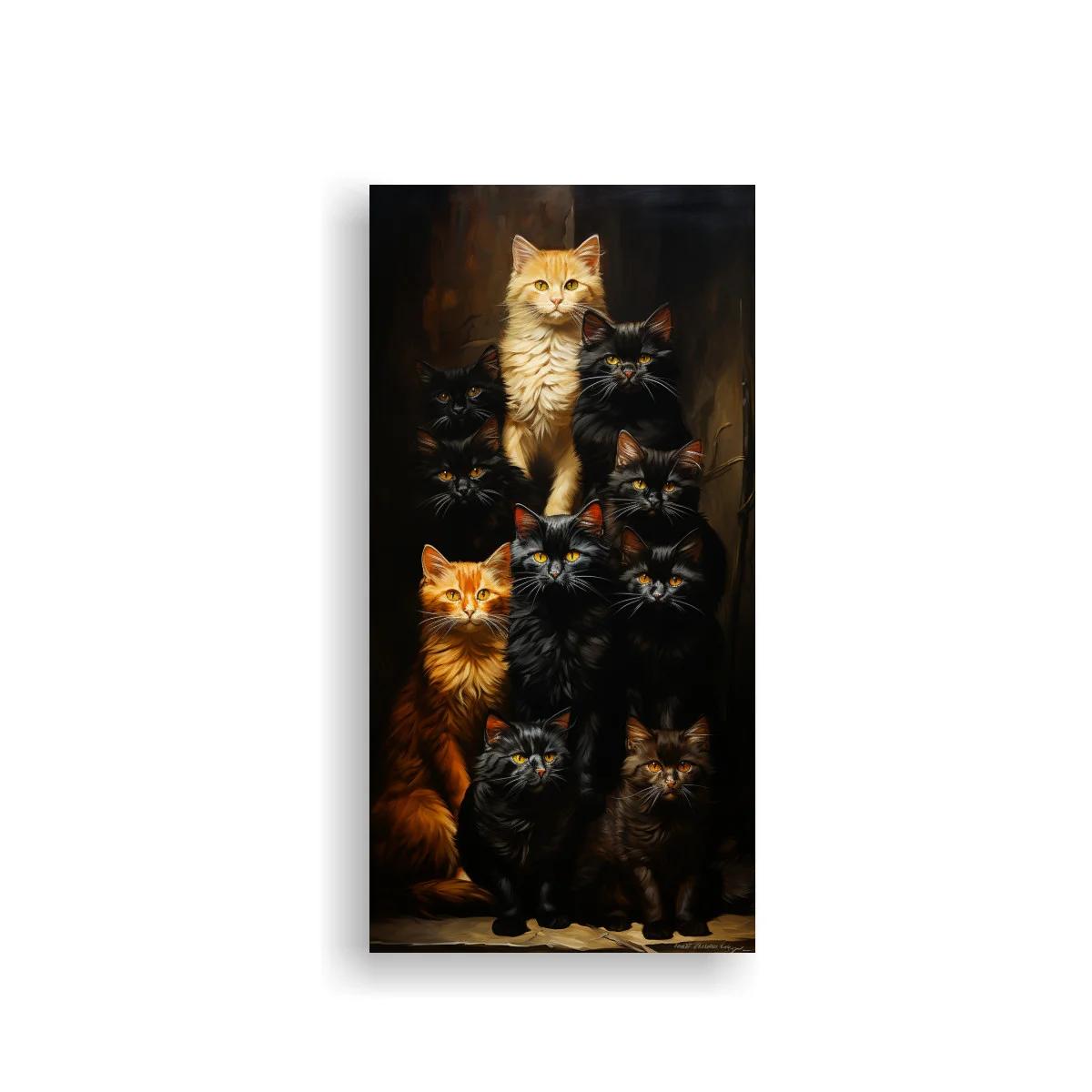 Cuadro grupo de gatos con un gato claro erguido — imagen principal