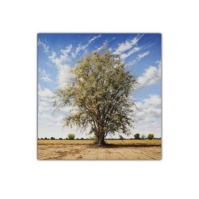 Árbol solitario en paisaje de campo bajo cielo azul