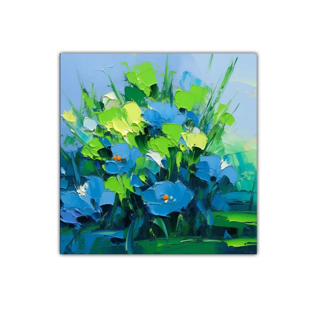 Cuadro decorativo con bouquet de flores azules y verdes
