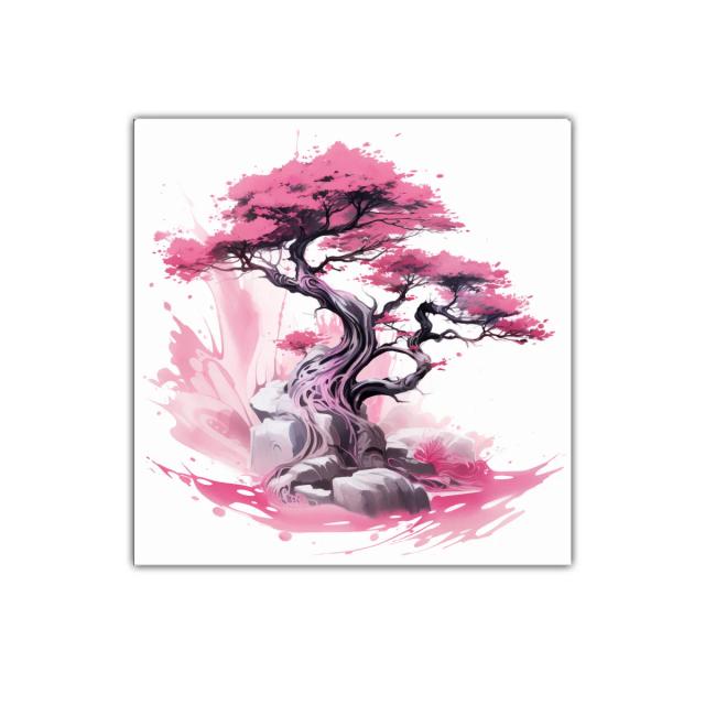 Árbol oriental con flores en tonos rosa y gris suave