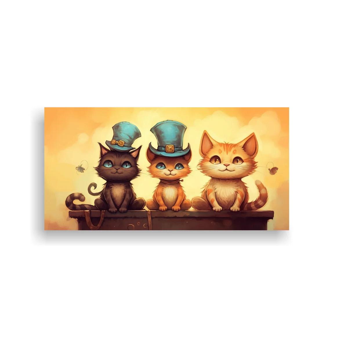 Cuadro tres gatos con sombrero de copa y abejas
