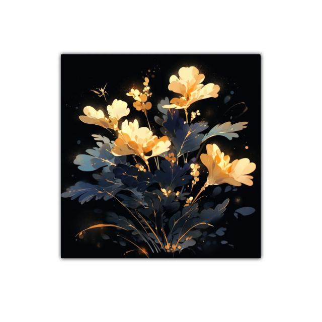 Cuadro floral con flores doradas y fondo oscuro elegante