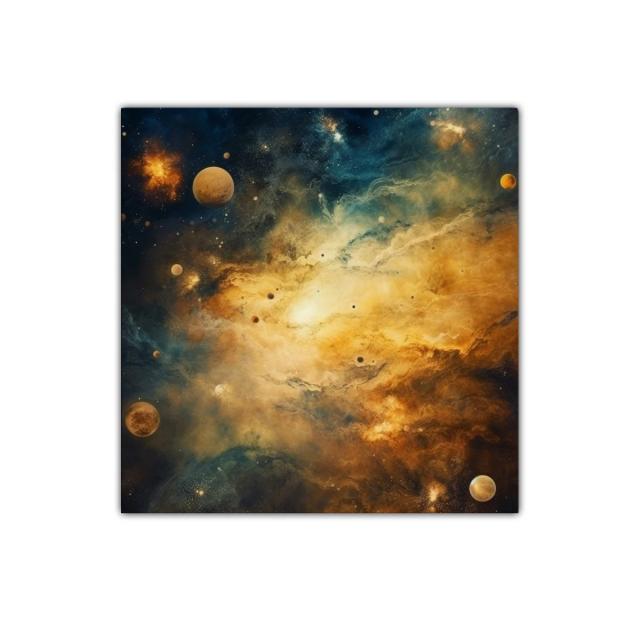 Galaxia brillante entre mundos y estrellas doradas