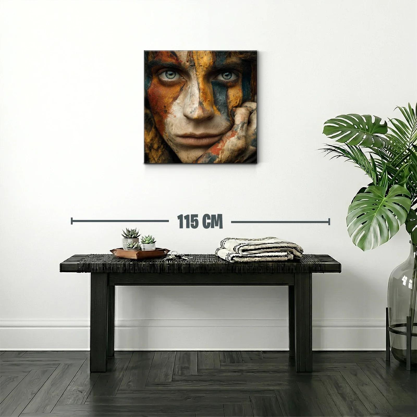 Rostro con pintura tribal en tonos tierra y azules profundos — miniatura 2