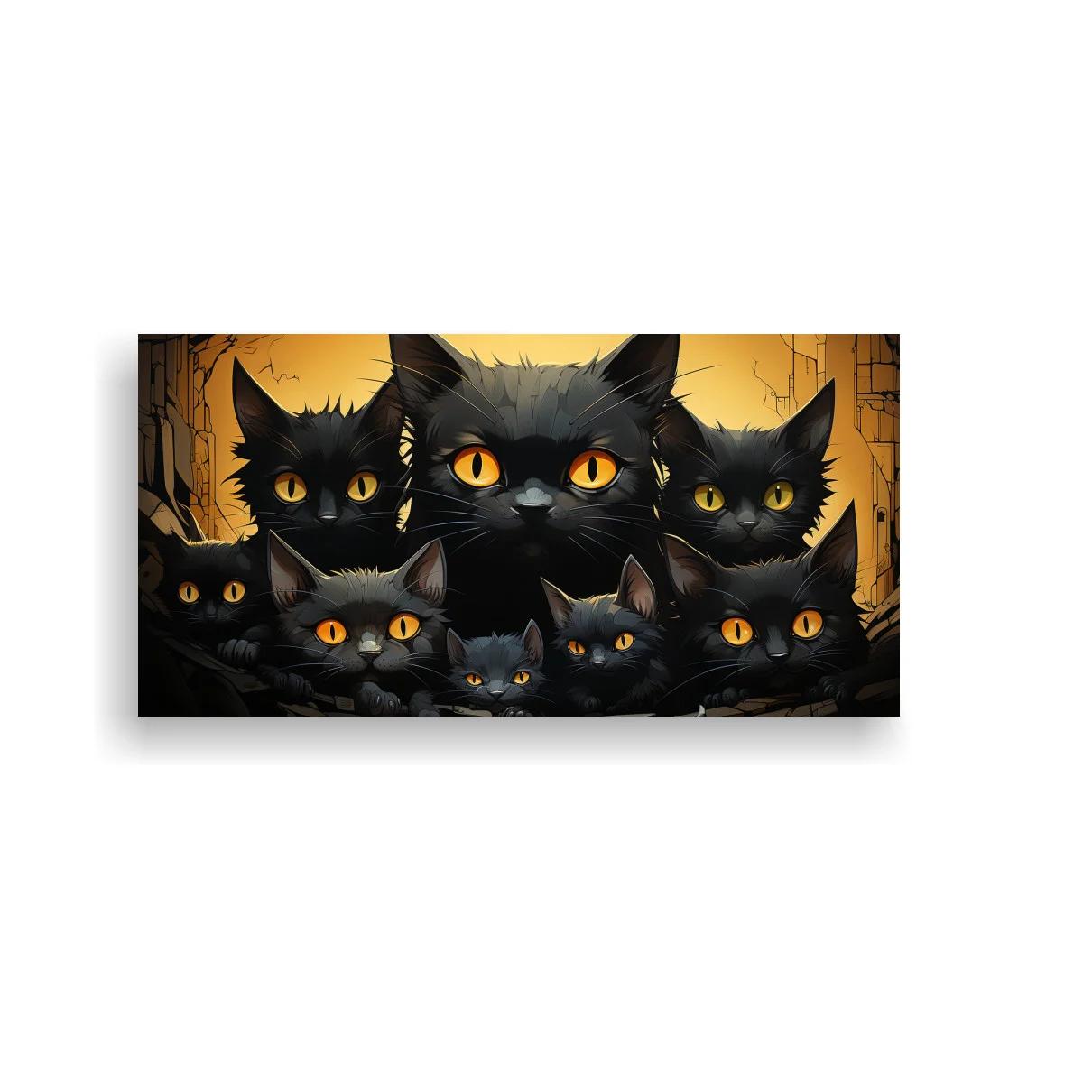 Cuadro grupo de gatos negros con telarañas