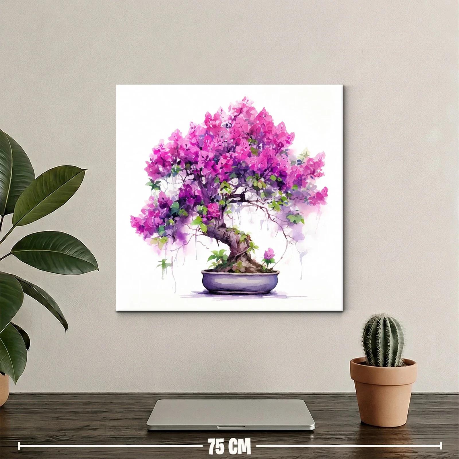 Cuadro con Bonsái en tonos rosas y morados vibrantes — miniatura 2
