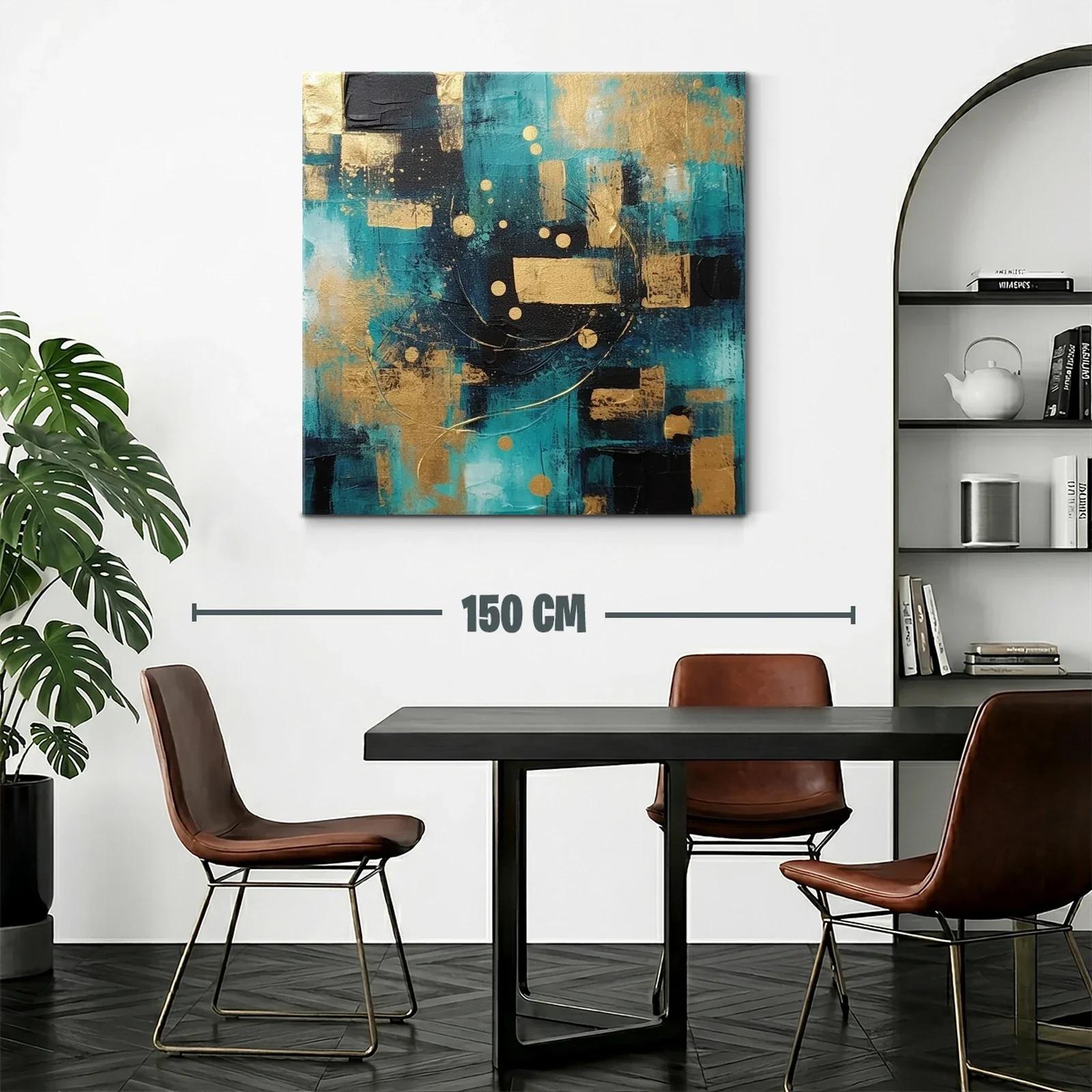 Cuadro abstracto con tonos azul turquesa y dorado — miniatura 2